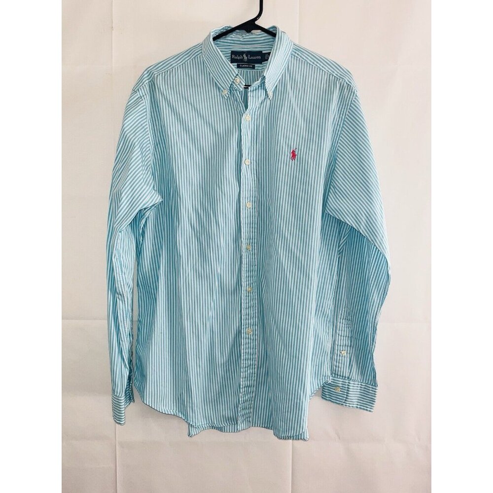 Ralph Lauren Shirt Mens Size Large Button Up Blue White Striped